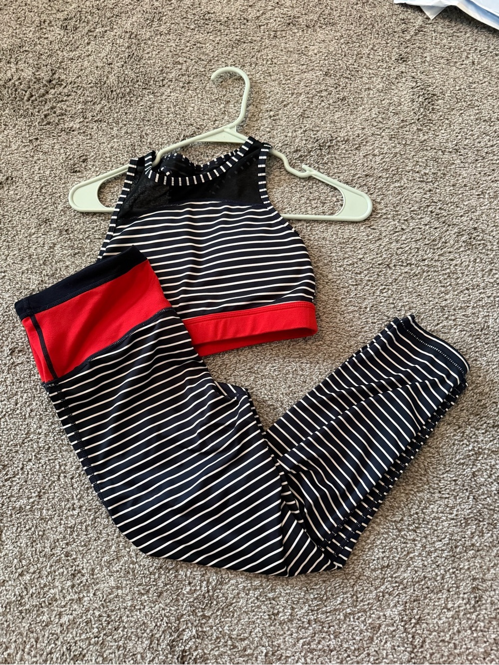 Mono B Black & White Striped Set with Red Trim